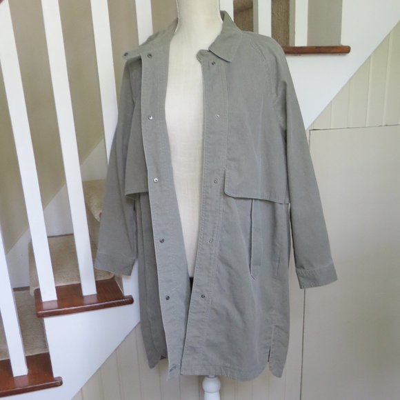 BONNIE ALEX Long Utility Jacket Coat - Womens Small - Khaki Green - Snap Closure - Picture 1 of 15